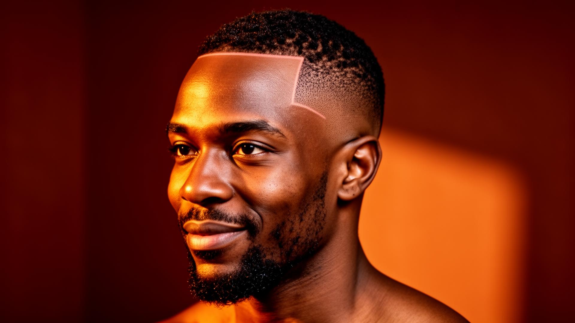 Portrait of a confident African man after scalp micropigmentation treatment